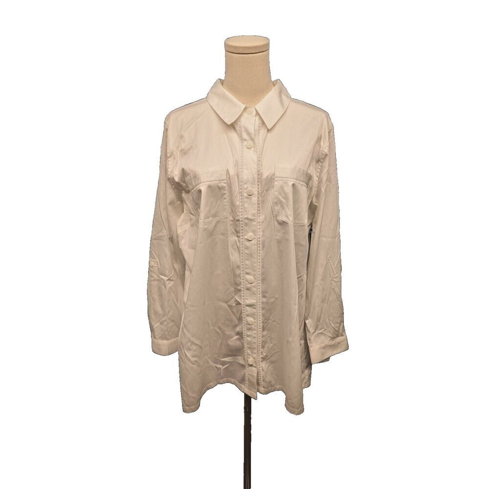 Soft Surroundings Lace Inset Cinch‎ Button Front Long Sleeve Top Petite XL